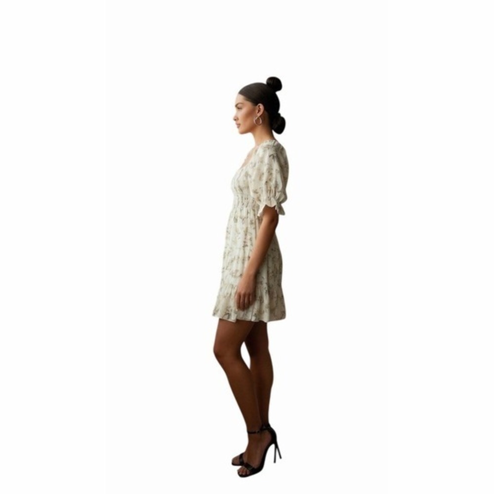 Flying Tomato Dress Womens Size M Ivory Floral Smocked Mini Puff Sleeve - Picture 3 of 7